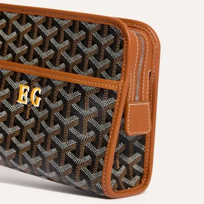 Jouvence PM toiletry bag Initials - Black & Tan