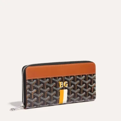 Matignon GM Wallet Stripes and Initials - Black & Tan