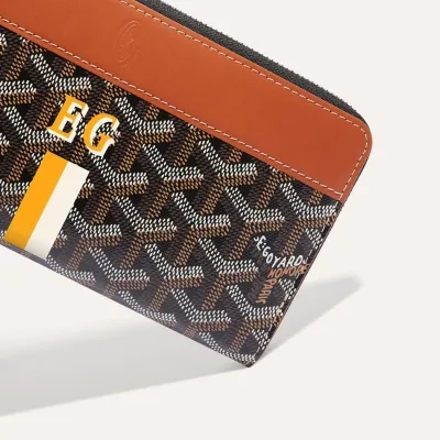 Matignon GM Wallet Stripes and Initials - Black & Tan