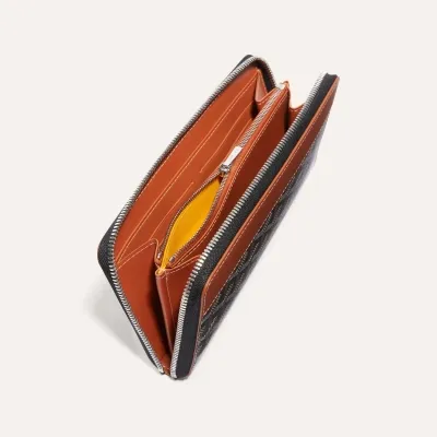 Matignon GM Wallet Stripes and Initials - Black & Tan