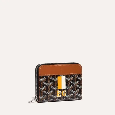 Matignon PM Wallet Stripes and Initials - Black & Tan