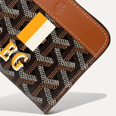 Matignon PM Wallet Stripes and Initials - Black & Tan