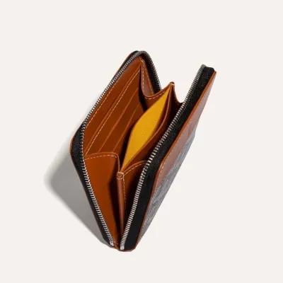 Matignon PM Wallet Stripes and Initials - Black & Tan