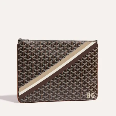 Sénat MGM Pouch Stripes and Initials - Black & Tan