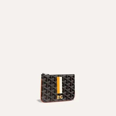 Sénat Mini Pouch Stripes and Initials - Black & Tan