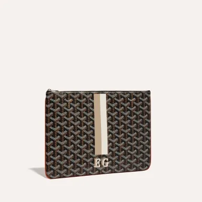 Sénat MM Pouch Stripes and Initials - Black & Tan