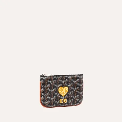 Sénat Nano Key Pouch Cœur and Initials - Black & Tan