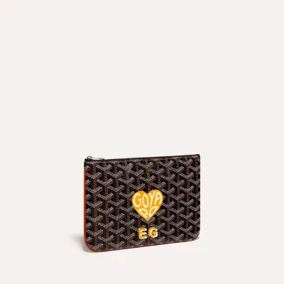 Sénat PM Pouch Cœur and Initials - Black & Tan
