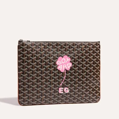Sénat MGM Pouch Lucky Clover and Initials - Black & Tan