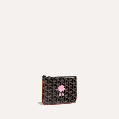 Sénat Mini Pouch Lucky Clover and Initials - Black & Tan