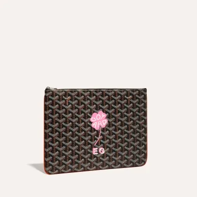 Sénat MM Pouch Lucky Clover and Initials - Black & Tan