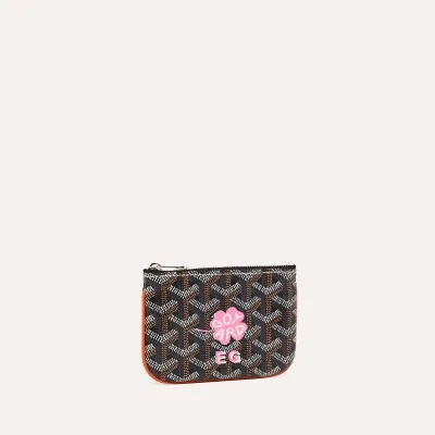 Sénat Nano Key Pouch Lucky Clover and Initials - Black & Tan