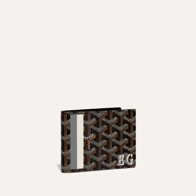 Victoire Wallet Stripes and Initials - Black