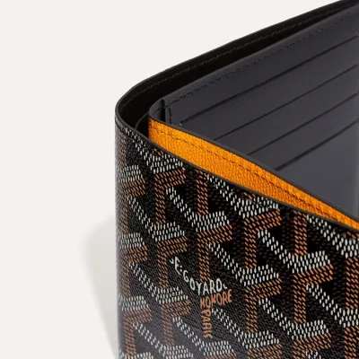 Victoire Wallet Stripes and Initials - Black